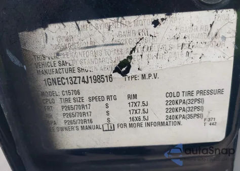 2004 Chevrolet Tahoe Ls from USA, damaged, VIN 1GNEC13Z74J198516